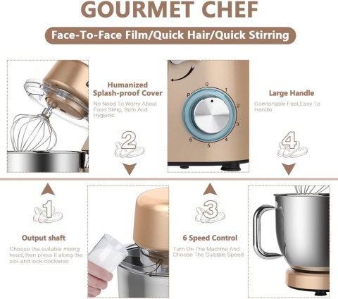 Robot kuchenny CHeflee 1800W elektryczny mikser 7,2L + akcesoria