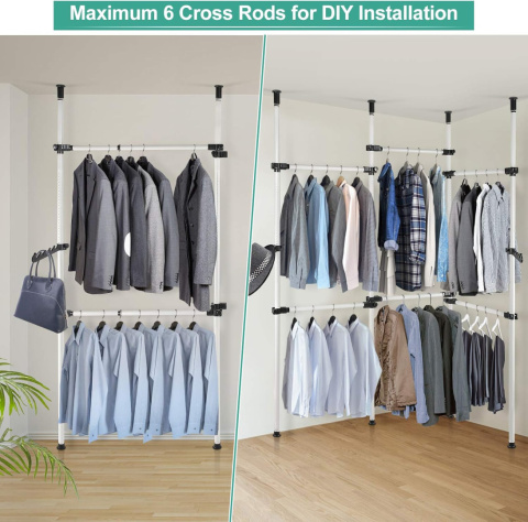 Teleskopowy system garderob teleskopowy z 6 drążkami na ubrania