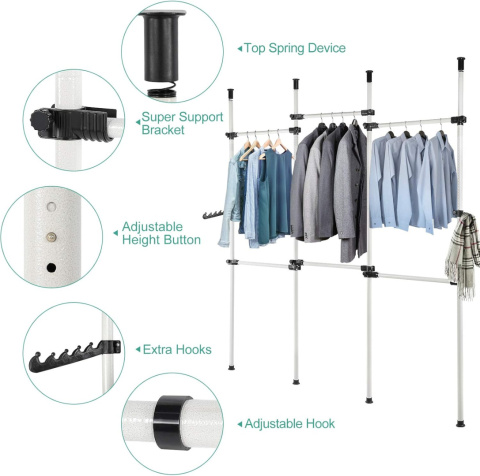 Teleskopowy system garderob teleskopowy z 6 drążkami na ubrania