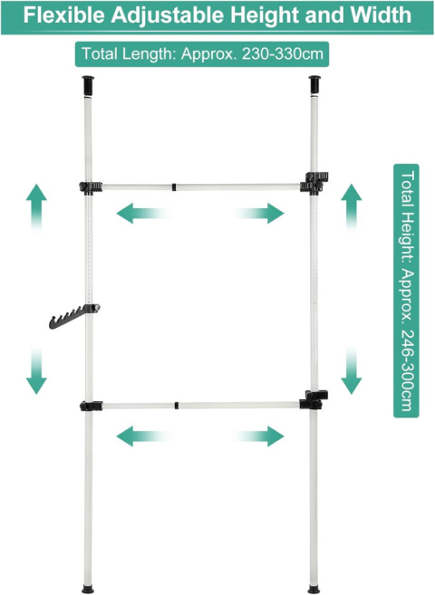 Teleskopowy system garderob teleskopowy z 6 drążkami na ubrania