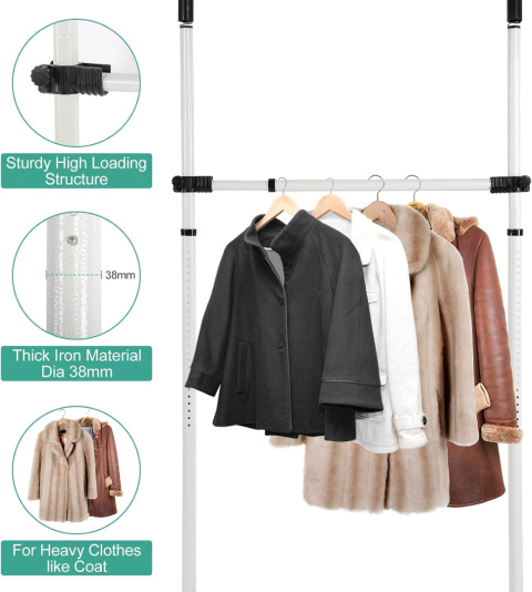 Teleskopowy system garderob teleskopowy z 6 drążkami na ubrania