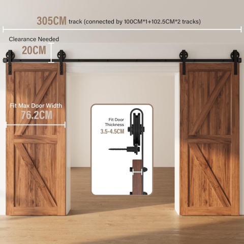 WINSOON 305 cm prowadnica do podwójnych drzwi przesuwnych, metal