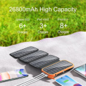 CONXWAN ładowarka solarna 26800 mAh, powerbank z 4 składanymi panelami