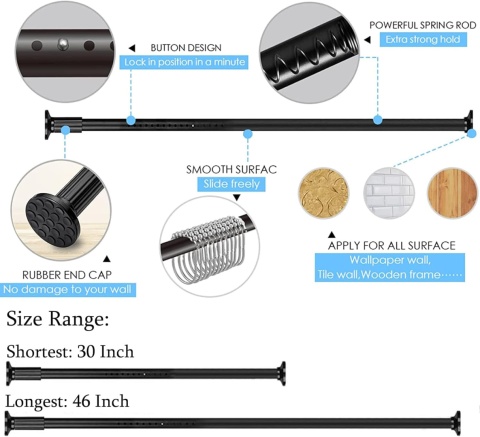 Wysuwany drążek, ze stali nierdzewnej, teleskopowy 178-227 cm