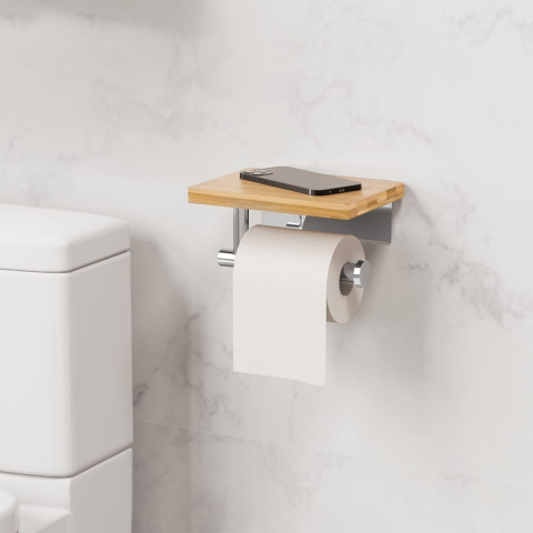 KES Uchwyt na papier toaletowy z półką bambusowa