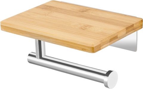 KES Uchwyt na papier toaletowy z półką bambusowa