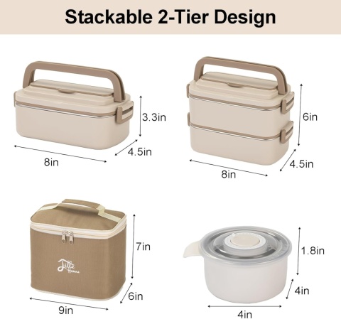 Lille Home Bento Box Lunch Box ze stali nierdzewnej Tiffin 2-poziomowy