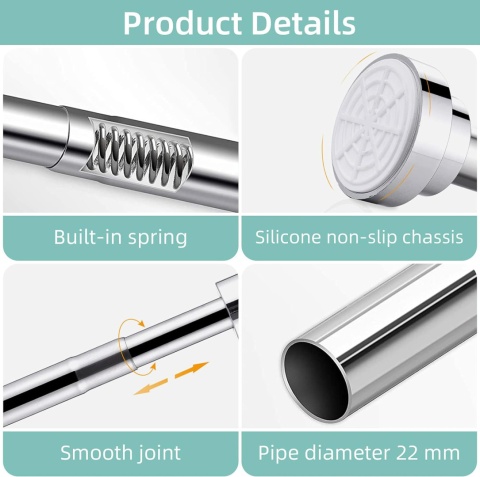 Wysuwany drążek, ze stali nierdzewnej, bez wiercenia 150- 290 cm