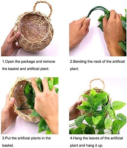 ANZOME Sztuczne rośliny wiszące z drewnianym koszem, 107 cm