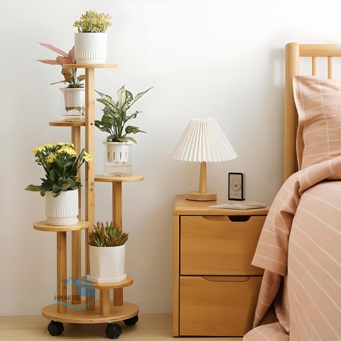 Bambusowy stojak na rośliny wewnętrzne, z kółkami, 5 poziomów kwietnik