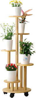 Bambusowy stojak na rośliny wewnętrzne, z kółkami, 5 poziomów kwietnik