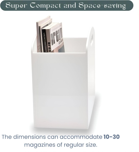 Biały stojak na czasopisma, ksiazki, zabawki - akrylowy