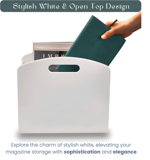 Biały stojak na czasopisma, ksiazki, zabawki - akrylowy