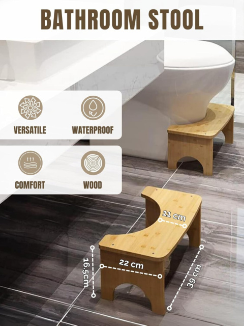 MAGIC SELECT Drewniany taboret toaletowy Ergonomiczny łazienkowy MAGIC SELECT Drewniany taboret toaletowy Ergonomiczny łazienkowy