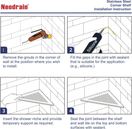 Półka narożna prysznicowa Neodrain wpuszczana do fug / sciany 2 szt