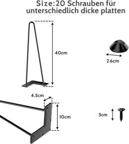 SANKEYTEW 4-częściowy zestaw 41 cm, nogi stołowe, meblowe czarny metal