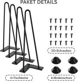 SANKEYTEW 4-częściowy zestaw 30 cm, nogi stołowe, meblowe czarny metal