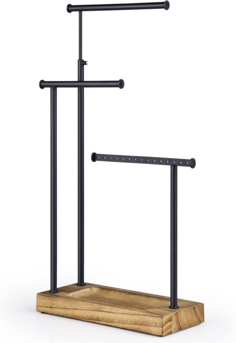 SRIWATANA Stojak Na Biżuterie Drewniane 3 Pręty Obrotowy (51cm)