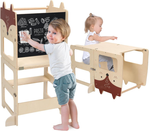 MONTESSORI 3 w 1 pomocnik stojący wieża z tablica JOLIE VALLÉE TOYS