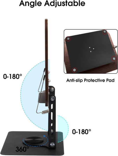 MSDADA Stojak na książkę, regulowany z podstawą obracającą się o 360