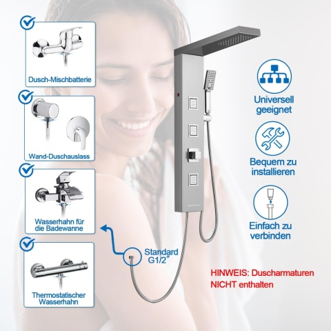 OUGOO Panel prysznicowy kolumna prysznicowa LED, kompletny zestaw