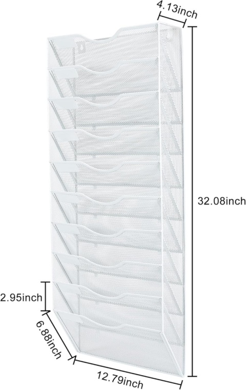 PAG 10-poziomowy wiszący ścienny uchwyt na dokumenty, organizer bialy