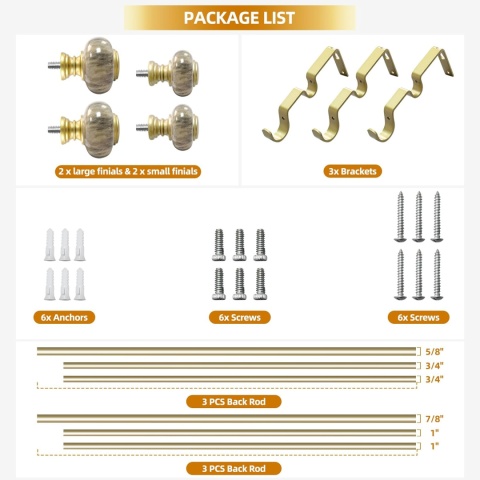 Podwójne karnisze do okien od 213 do 314 cm, z marmurowymi końcówkami