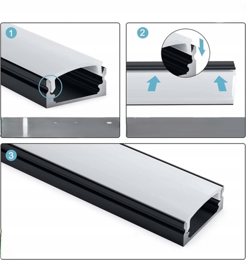 Profil LED U-kształtny, Czarny, 6 szt. z Białą Pokrywą 1m