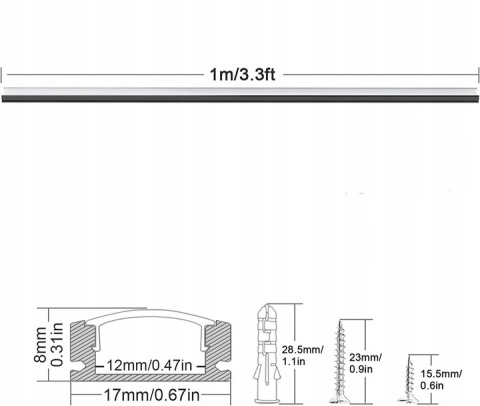 Profil LED U-kształtny, Czarny, 6 szt. z Białą Pokrywą 1m