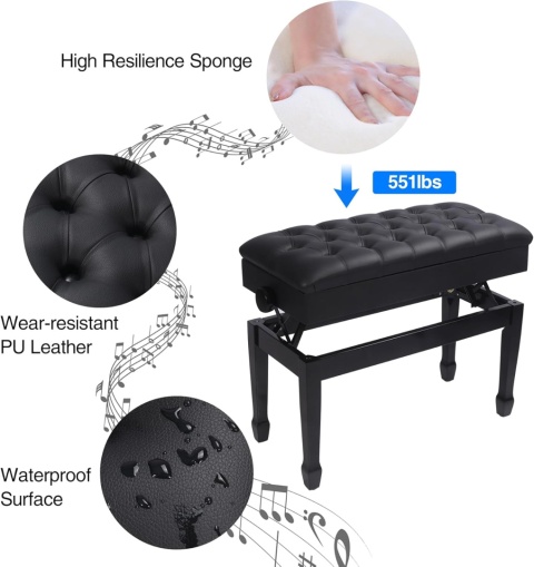 REDCAMP Regulowana ławka fortepianowa Duet z miejscem do przechowywani