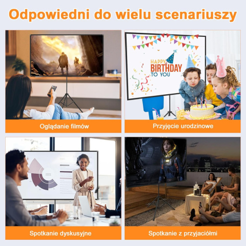 VISULAPEX 80"Ekran Projekcyjny, 4K HD 16:9 ze Stojakiem VISULAPEX 80"Ekran Projekcyjny, 4K HD 16:9 ze Stojakiem