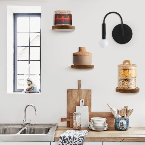 AceList Drewniany regał ścienny, drewno bukowe, zestaw 3 sztuki