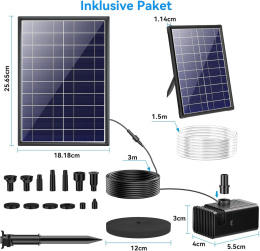 Biling Pompa solarna do oczka wodnego 8,5 W, z akumulatorem, 3000 mAh