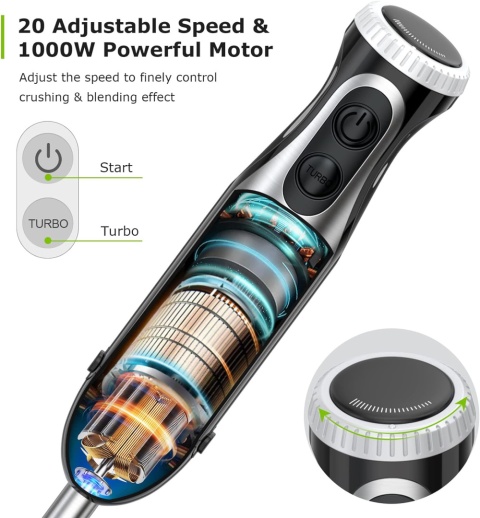 Bonsenkitchen HB3203 elektryczny blender immersyjny, 4 w 1, 1000 W