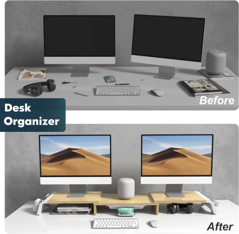 Fenge Podwójny stojak na monitor 3 półki z regulowaną długością 107 cm