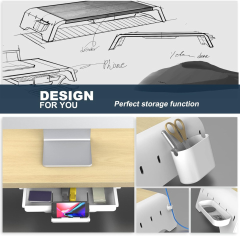 Fenge Podwójny stojak na monitor 3 półki z regulowaną długością 107 cm