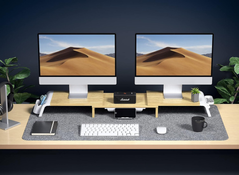 Fenge Podwójny stojak na monitor 3 półki z regulowaną długością 107 cm