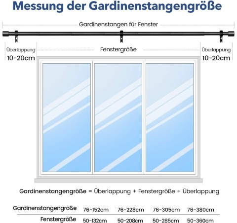 GEEBOBO Karnisz do firanek, czarny, wysuwany średnica 19 mm 76-228 cm