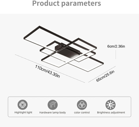 JIINOO ściemnialna lampa sufitowa, 110 cm ze zdalnym sterowaniem, 70 W