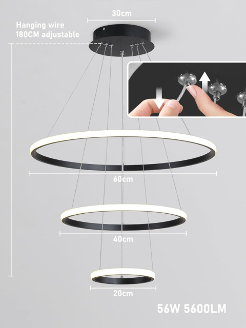 KAUCQI Lampa wisząca LED, 180 cm, możliwość ściemniania, z pilotem KAUCQI Lampa wisząca LED, 180 cm, możliwość ściemniania, z pilotem