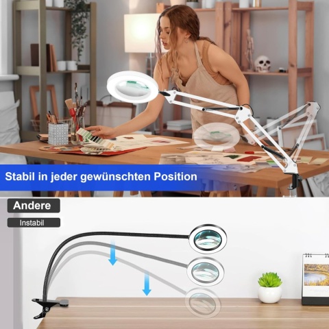 KLGFI 10 x lupa ze światłem i stojakiem, 2 w 1, lampa z lupą