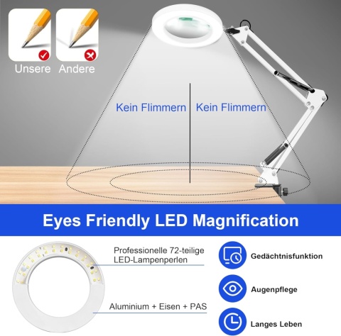 KLGFI 10 x lupa ze światłem i stojakiem, 2 w 1, lampa z lupą