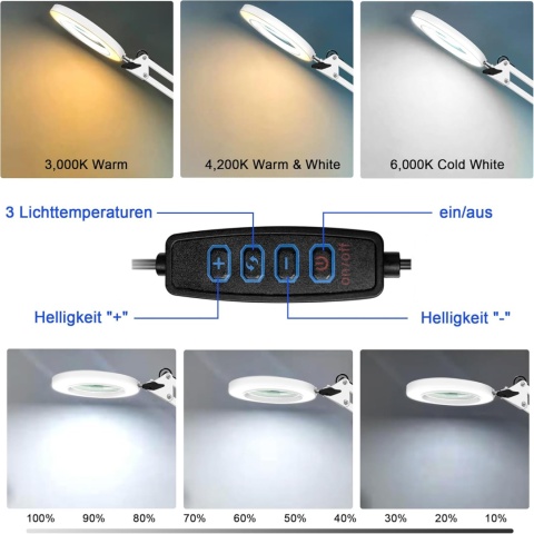 KLGFI 10 x lupa ze światłem i stojakiem, 2 w 1, lampa z lupą