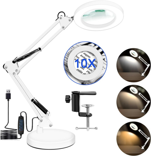 KLGFI 10 x lupa ze światłem i stojakiem, 2 w 1, lampa z lupą