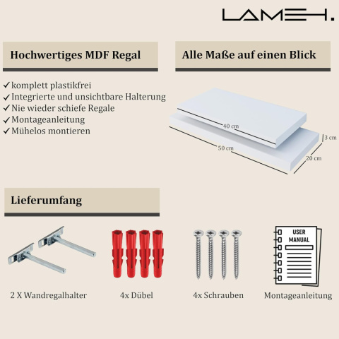 LAMEH . Regał ścienny z płyty MDF, biały, z niewidocznymi uchwytami 40 CM LAMEH . Regał ścienny z płyty MDF, biały, z niewidocznymi uchwytami 40 CM