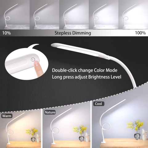 Lampa biurkowa LED z zaciskiem, elastyczna z zaciskiem ściemniana