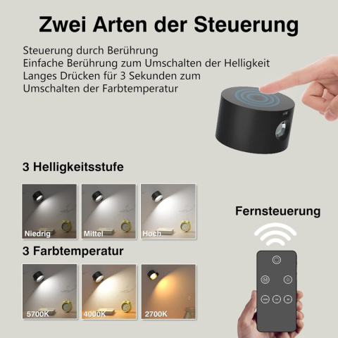 Lampa ścienna wewnętrzna z pilotem możliwość ściemniania LED USB