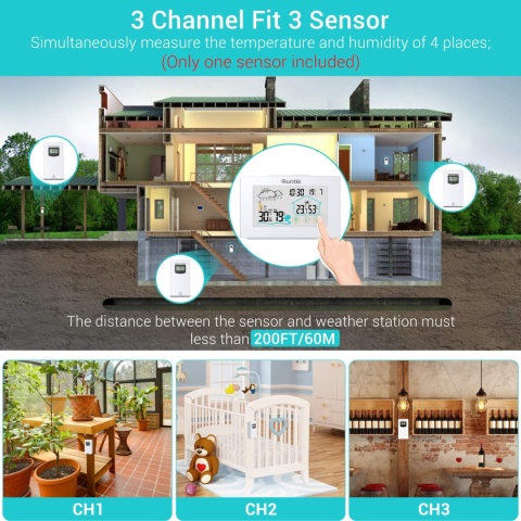 Quntis Radiowa stacja pogodowa z 3 czujnikami zewnętrznymi