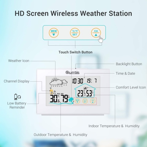 Quntis Radiowa stacja pogodowa z 3 czujnikami zewnętrznymi