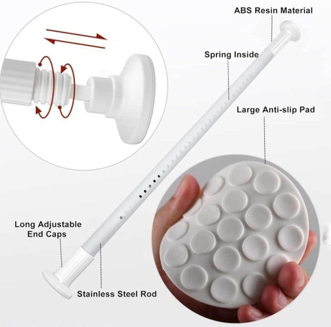 Wysuwany drążek, ze stali nierdzewnej, teleskopowy 178-227 cm